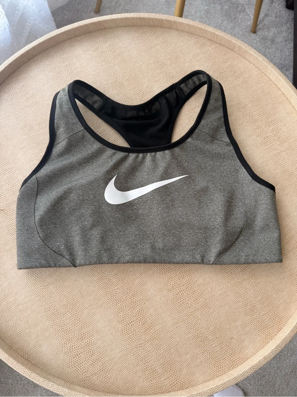 Nike Grey & Black Racerback Sports Bra with White Swoosh